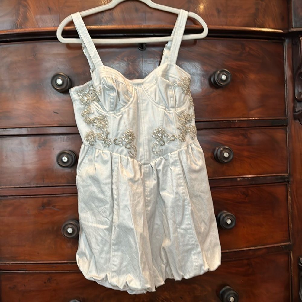 Free People Janelle Bubble Romper with Silver Sequins Detail Size 8 - Picture 4 of 8
